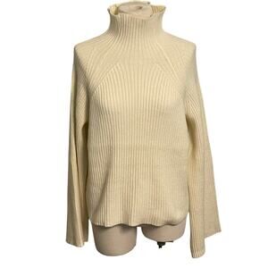 Talulah Cream Ribbed Turtleneck Sweater Bell Sleeve Size L Cozy Winter Knit